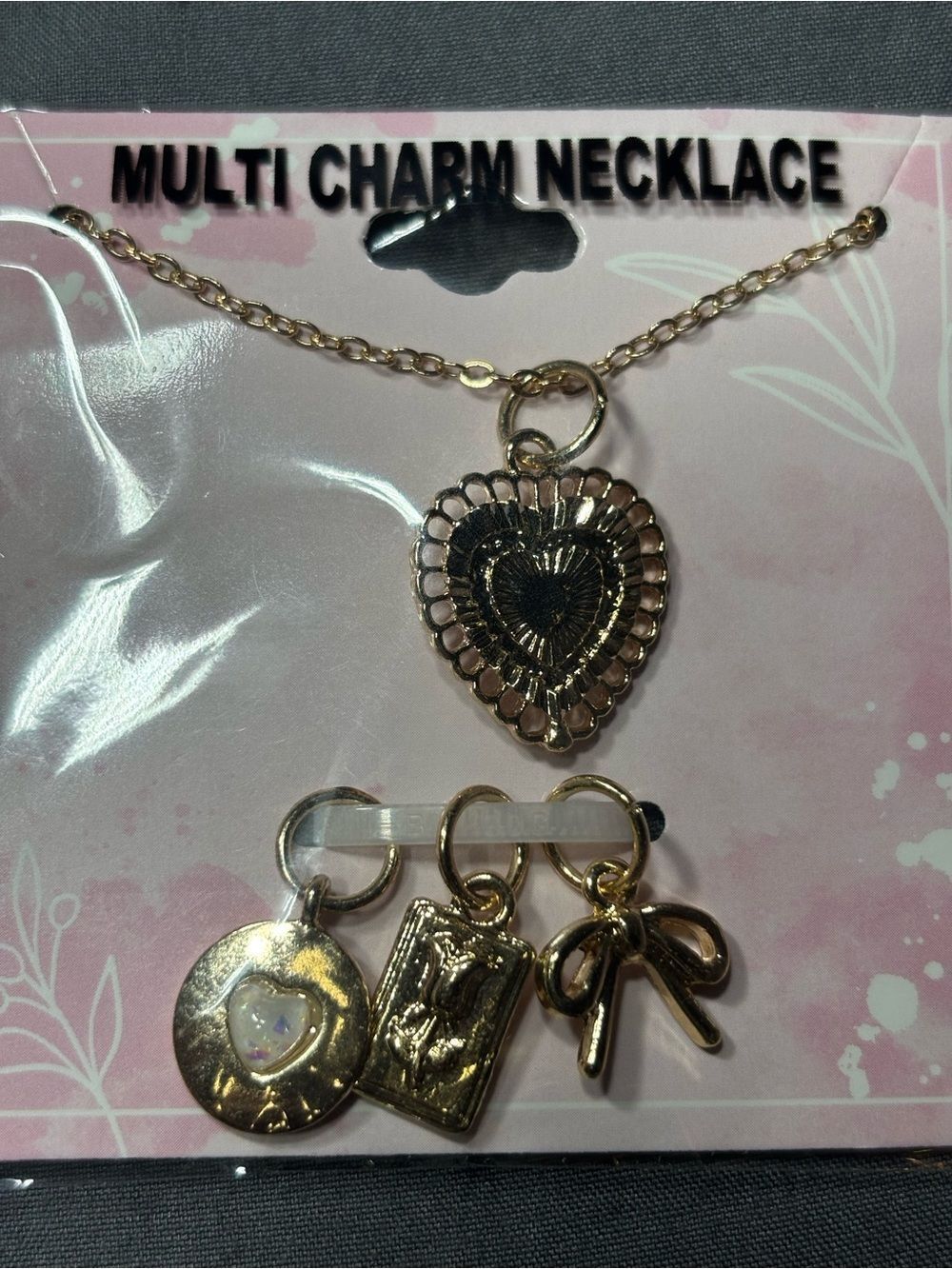 New Multi Charm Gold Heart Necklace - Women's Jewelry